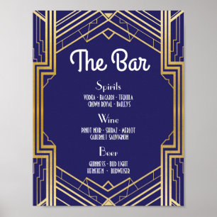 Bar Sign Wedding Reception 1920s Navy Art Deco