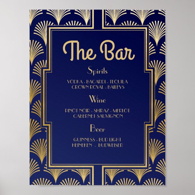 Bar Sign Wedding Reception 1920s Twenties Art Deco (Front)
