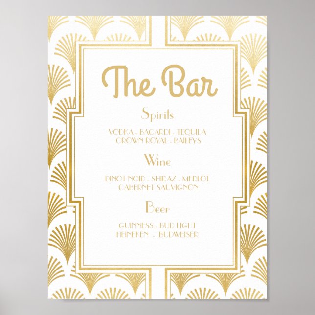 Bar Sign Wedding Reception 1920s Twenties Art Deco (Front)