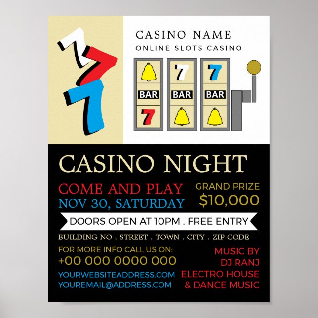 Bar Slot Machine, Casino Night, Gaming Industry Poster (Front)