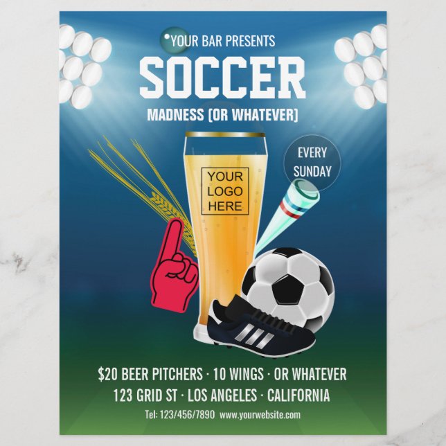 Bar Soccer Event Menu add logo and photo (Front)