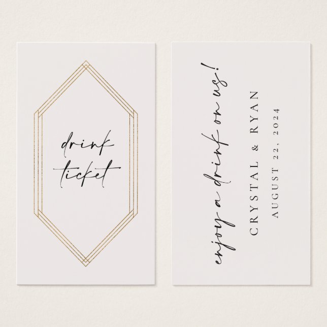 Bar Ticket Drink Token Wedding Reception Card C100 (Front & Back)