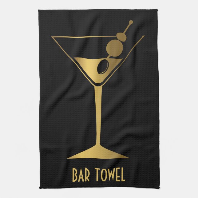 Bar Towel Gold Martini Glass (Vertical)