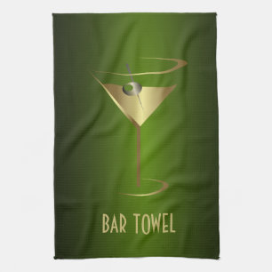Bar Towel Green and Gold Martini Glass