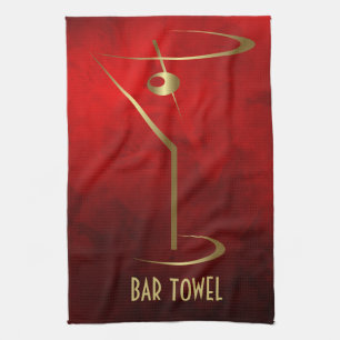 Bar Towel Grunge Red and Gold Martini Glass