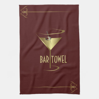 Bar Towel Red and Gold Martini Glass