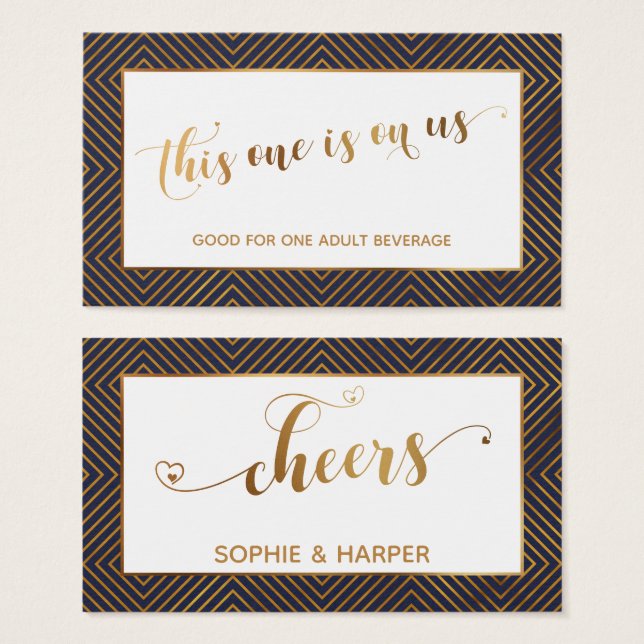 Bar Vouchers, Gold Hearts Script, Diamonds, Navy (Front & Back)