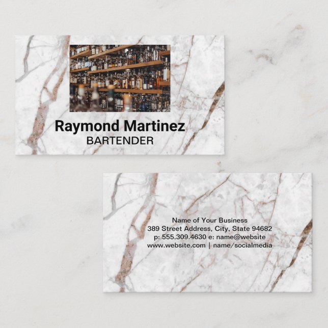 Bar | White Marble Business Card (Front/Back)