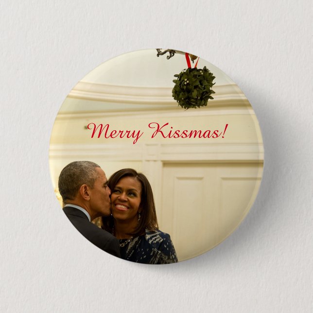 Barack and Michelle Merry Kissmas - Button (Front)