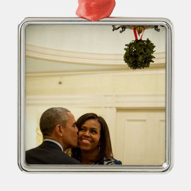 Barack and Michelle Mistletoe - Sq. Ornament (Front)