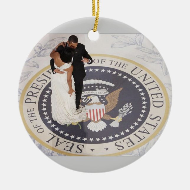 Barack and Michelle Obama Ceramic Tree Decoration (Front)