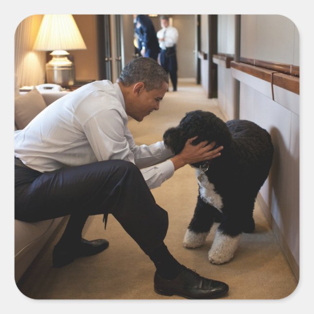 Barack & Bo Obama Square Sticker (Front)