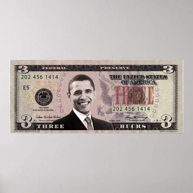 Barack Obama $3 Bill Poster (Front)
