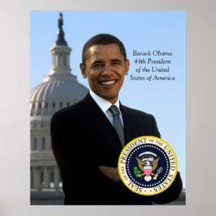 Barack Obama 44 Pres Portrait & Official Pres Seal Poster