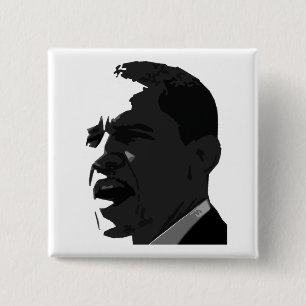Barack Obama Black on White Square Button