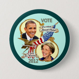 Barack Obama & Elizabeth Warren 2012 7.5 Cm Round Badge
