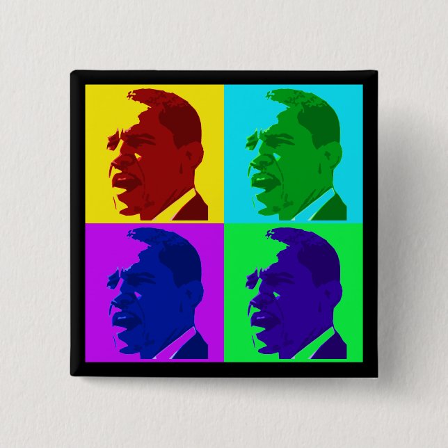 Barack Obama in Living Colour (Foursquare Button) 15 Cm Square Badge (Front)