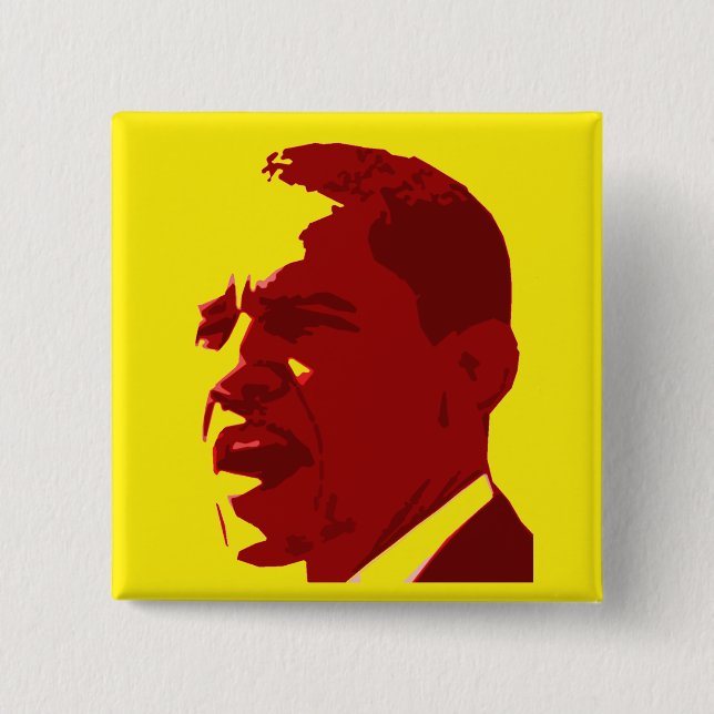 Barack Obama Portrait Button in Red on Yellow (Front)