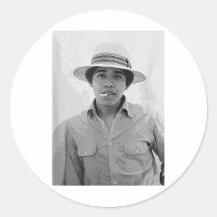 Barack Obama Retro Vintage Young Obama Smoking In  Classic Round Sticker