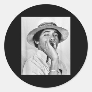 Barack Obama Retro Vintage Young Obama Smoking In Classic Round Sticker