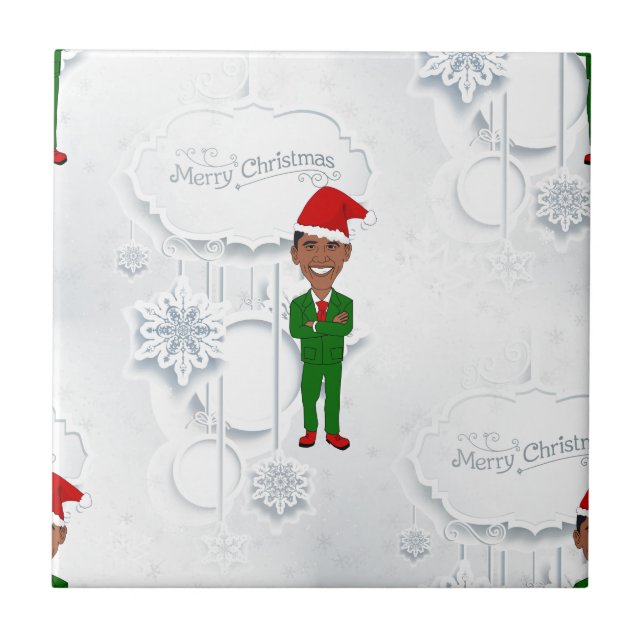 barack obama santa ceramic tile (Front)