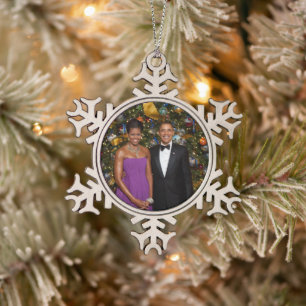 Barack Obama US President White House Christmas Snowflake Pewter Christmas Ornament