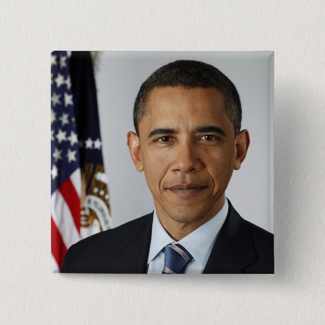 Barack Obama US President White House Portrait  15 Cm Square Badge (Front)