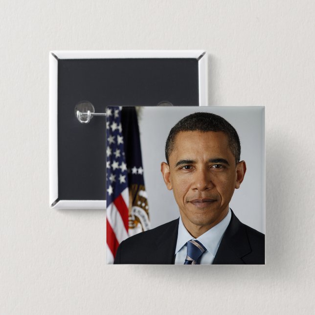 Barack Obama US President White House Portrait  15 Cm Square Badge (Front & Back)