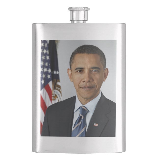 Barack Obama US President White House Portrait  Hip Flask (Front)
