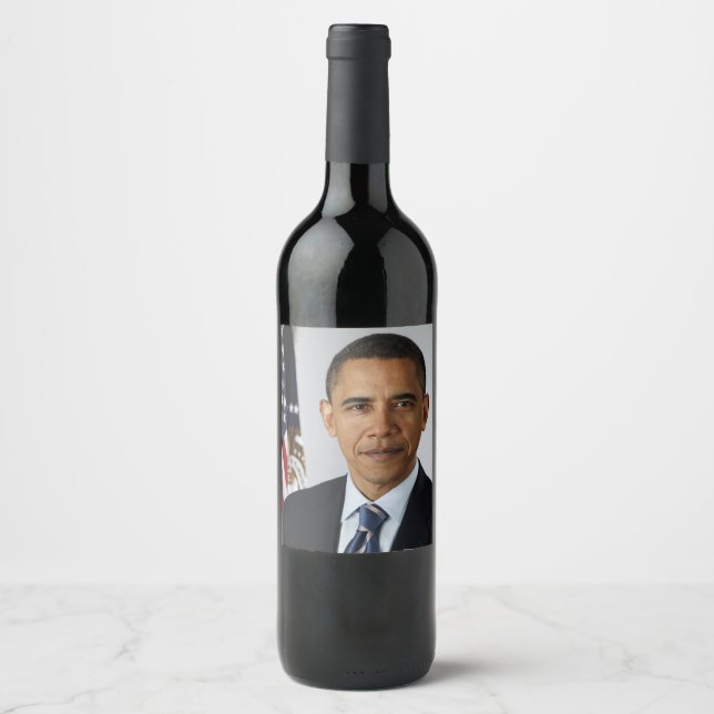 Barack Obama US President White House Portrait  Wine Label (Front)