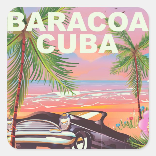 Baracoa Cuba auto travel poster Square Sticker (Front)