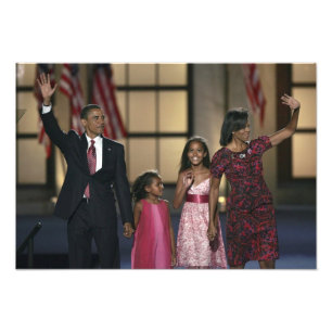 Barak Obama family wave at the last night of Photo Print
