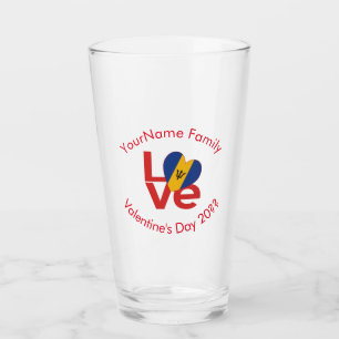 Barbadian LOVE Heart Flag Valentine Personalised Glass