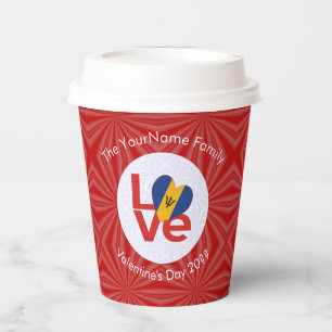 Barbadian LOVE Heart Flag Valentine Personalised Paper Cups