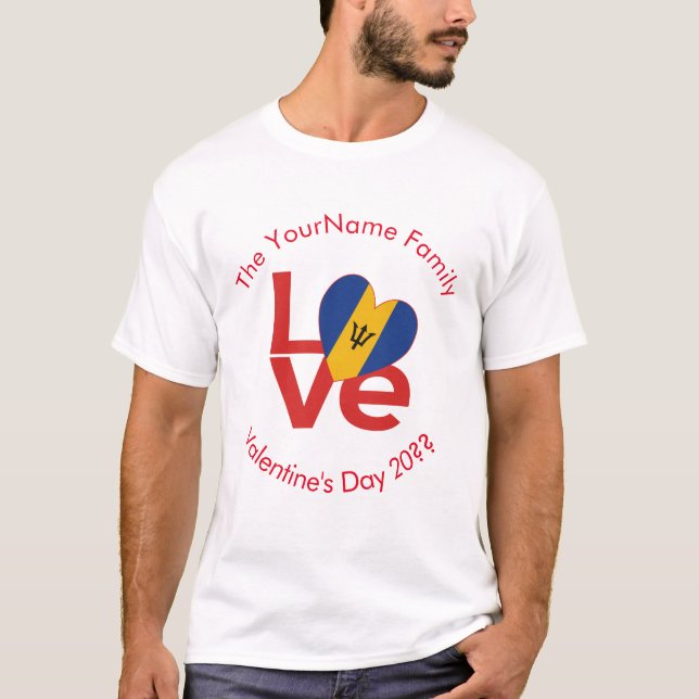 Barbadian Red LOVE Flag Personalised  T-Shirt (Front)
