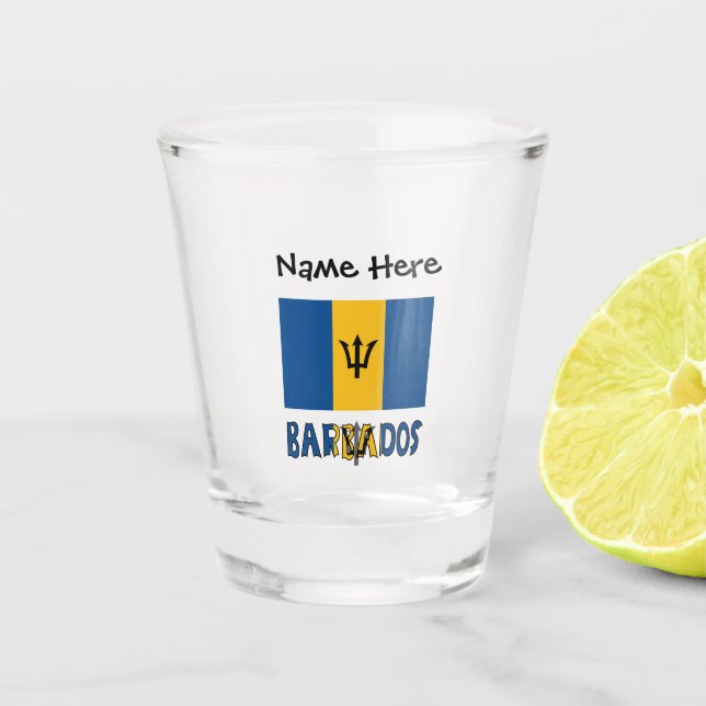 Barbados and Barbadian Flag Personalised  Shot Glass (Front)