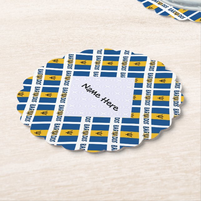 Barbados and Barbadian Flag Tiled Personalised  Paper Coaster (Angled)