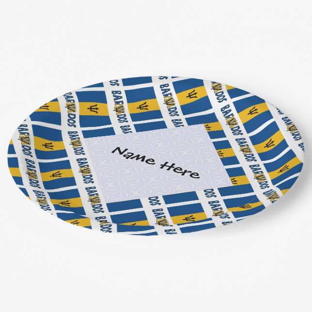Barbados and Barbadian Flag Tiled Personalised  Paper Plate (Angled)