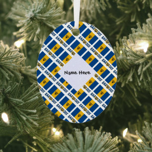 Barbados and Barbadian Flag Tiled with Your Name Metal Tree Decoration