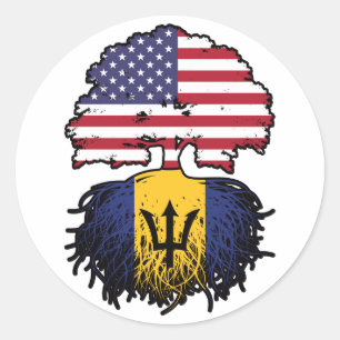 Barbados Barbadian American USA Tree Roots Flag Classic Round Sticker