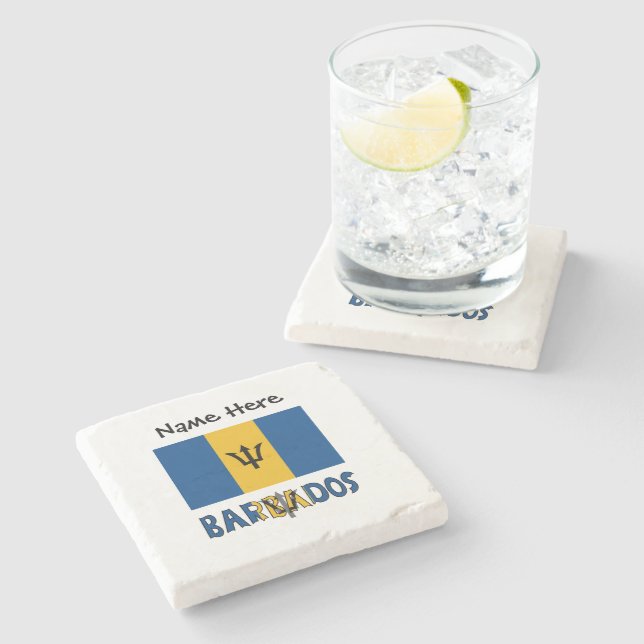 Barbados Barbadian Baja Flag Personalized Name  Stone Coaster (Side)