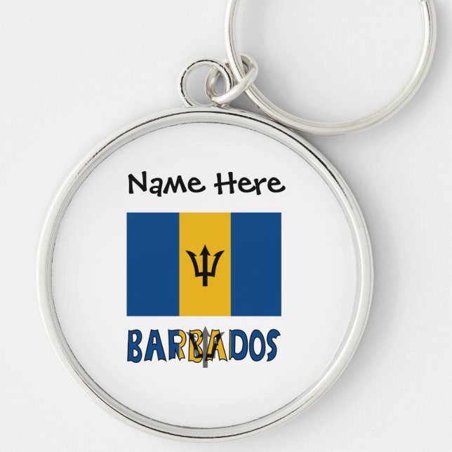 Barbados Barbadian Flag Black Personalisation  Key Ring (Front)