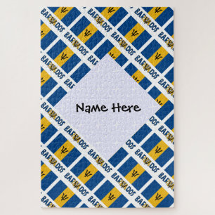 Barbados Barbadian Flag Tiled Black Personalised  Jigsaw Puzzle
