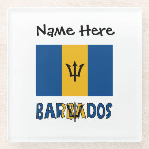 Barbados Barbarian Flag Personalised Name Glass Coaster