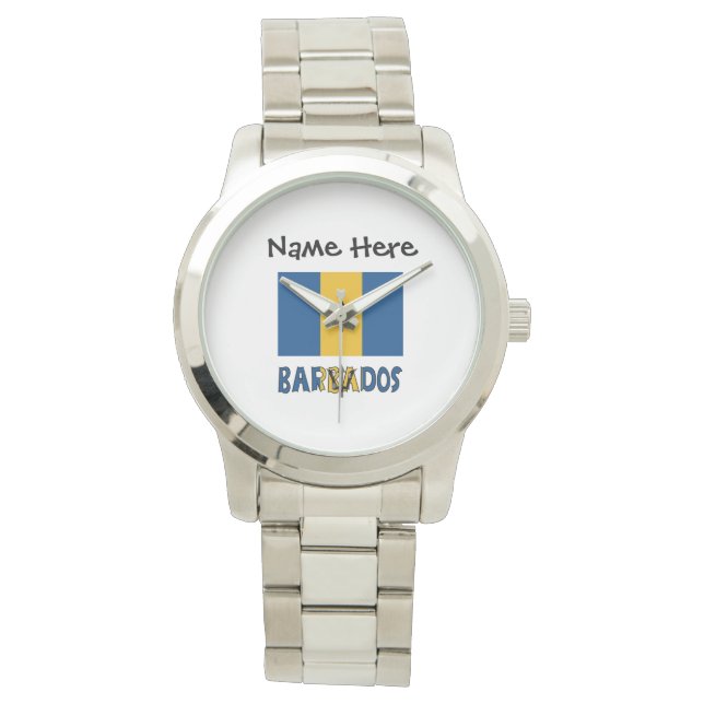 Barbados Barbarian Flag Personalised Name Watch (Front)