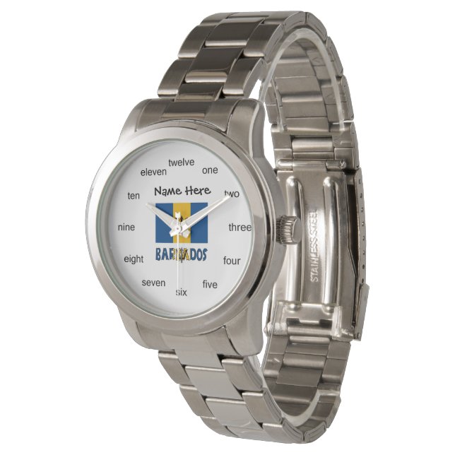 Barbados Barbarian Flag Personalised Name  Watch (Angled)