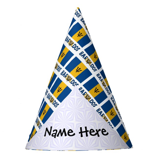 Barbados Barbarian Flag Tiled Personalised Name Party Hat (Front)