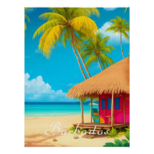 Barbados Beach Hut Travel Poster