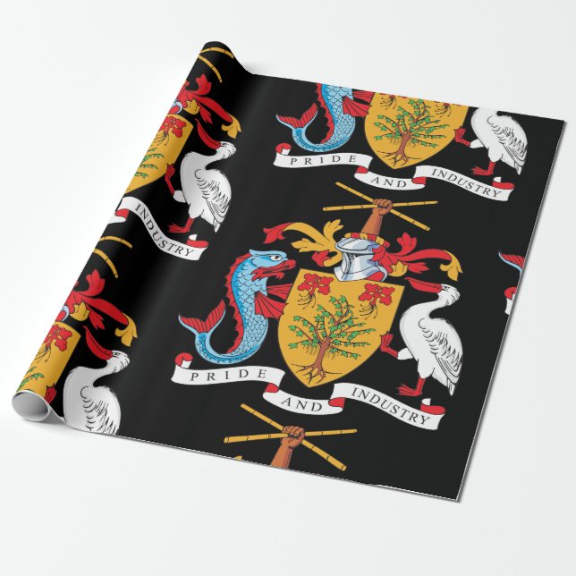 Barbados Coat of Arms National Emblem  Wrapping Paper (Unrolled)