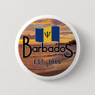 "Barbados Est. 1966" Sunset With Barbados Flag 6 Cm Round Badge